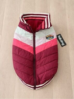 NWT Fabdog Chevron Puffer Vest Jacket Burgundy Dog Coat Sz M 16" Retail $64.99